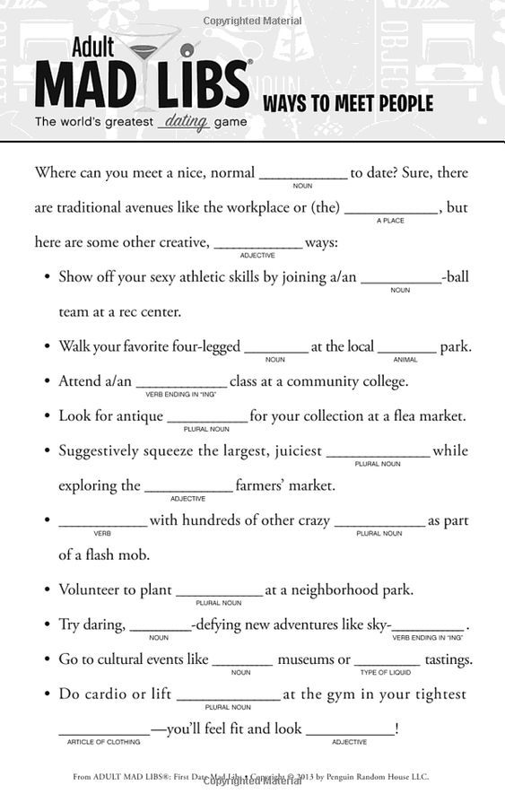 the mad libs worksheet is shown in black and white, with text