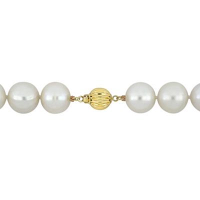 This classic pearl strand necklace features cultured freshwater pearls (12-14mm). Enhanced with a polished finish, this charming necklace measures 18-inches in length and is secured with a 14k gold corrugated ball clasp. Look every bit royal with this lovely pearl necklace. | Belk & Co 12-14mm Freshwater Cultured Pearl Necklace with 14K Yellow Gold Ball Clasp, 18 in Pearl Strands Necklace, Pearl Strand, Cultured Pearl Necklace, Pearl Strands, Freshwater Cultured Pearls, Strand Necklace, Fresh Water, Freshwater Pearls, Pearl Necklace