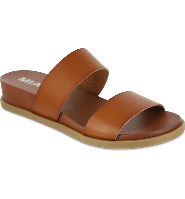 MIA Yelena Slide Sandal (Women) | Nordstromrack Supportive Sandals, Mia Mia, Mom Jeans Outfit, Trending Sandals, Walk In The Park, Leather Slide Sandals, Womens Slides, Leather Slides, Brown Sandals