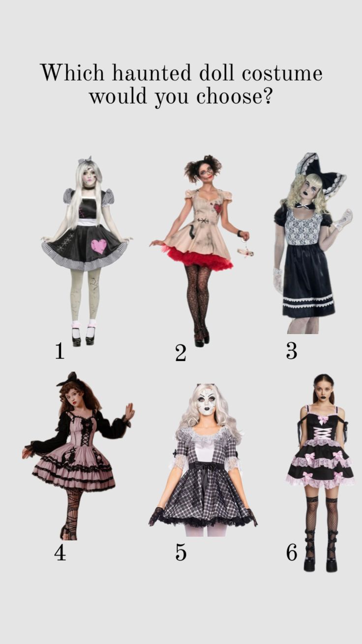 six different costumes for girls with text that says which costume would you choose?