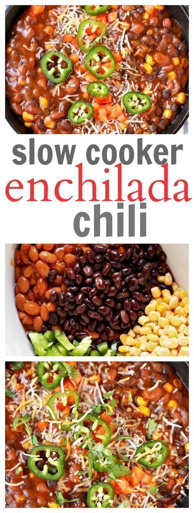 slow cooker enchilada chili recipe with beans, corn and green peppers