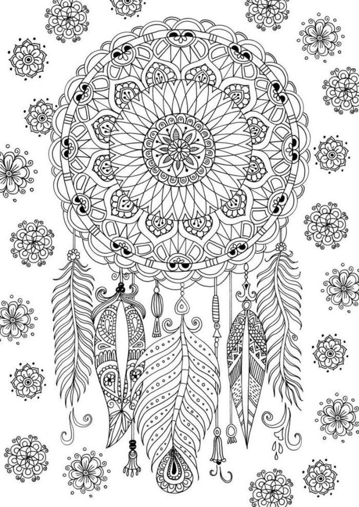 a black and white drawing of a dream catcher