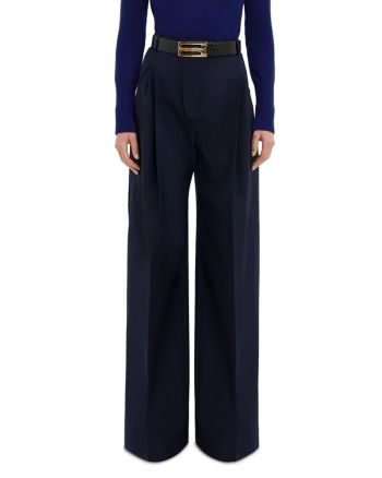 Victoria Beckham Wide Leg Pleated Pants Luxury Wide Leg Pants With Belt Loops, Luxury Wide-leg Pants For Fall, Luxury Trousers For Fall, Luxury Wide Leg Bottoms For Fall, Luxury Pants With Belt Loops For Evening, Luxury Evening Pants With Belt Loops, Luxury Wide-leg Pants, Luxury Straight Pants For Fall, Luxury Full-length Bottoms For Workwear