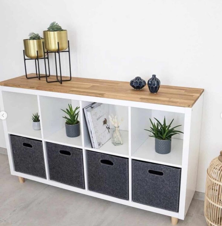 a shelf with some plants on top of it