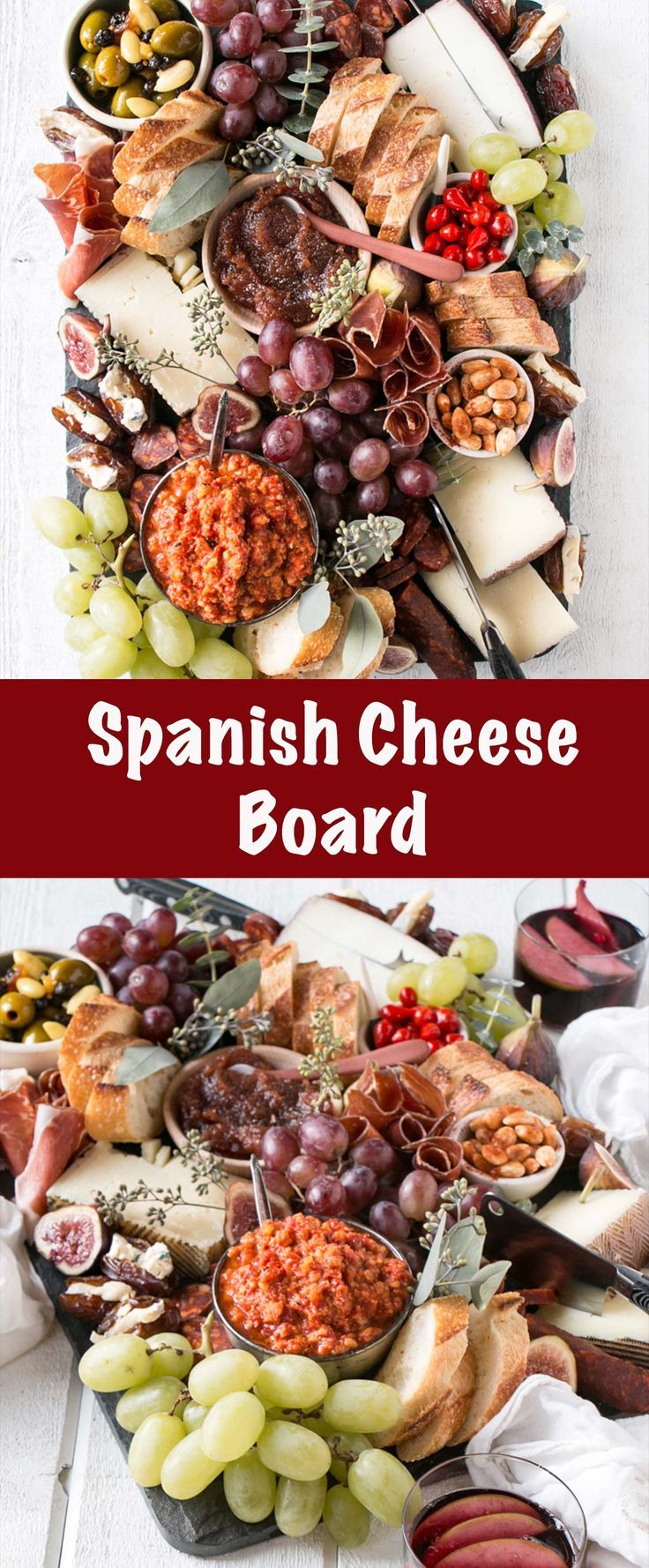 the spanish cheese board is full of different types of food