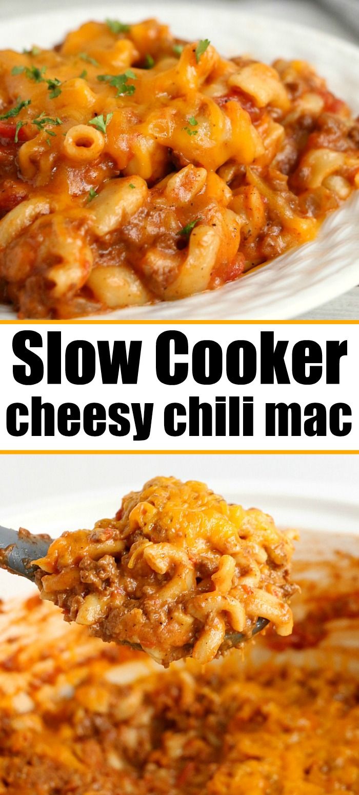 this slow cooker cheesy chili mac and cheese is the perfect meal for busy nights