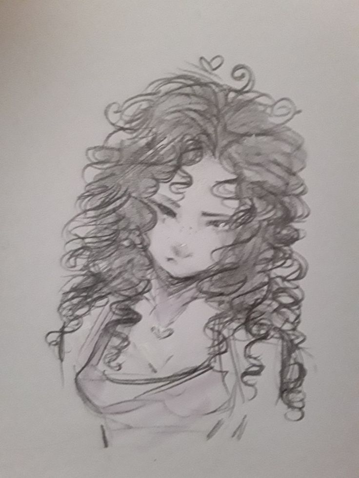 a drawing of a woman with curly hair