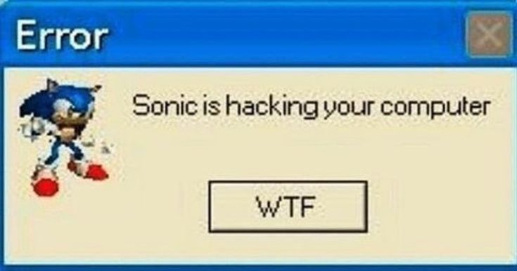 the error screen for sonic's hacking your computer, which appears to be an error