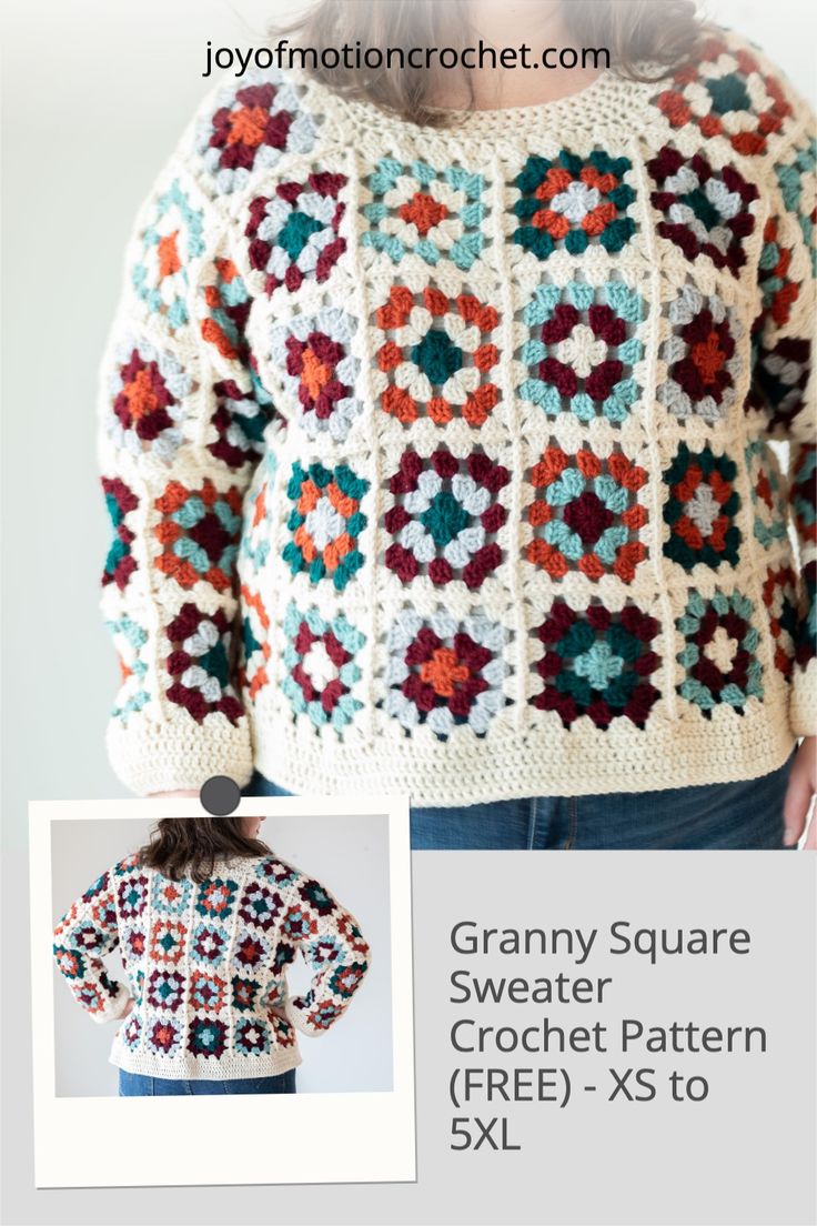 the granny square sweater crochet pattern is shown