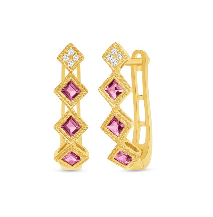 A heart-opening beauty, these symbolic earrings honor emerald’s brilliant timelessness. Embraced by sparkling diamonds, this stunning piece is a true treasure. Scroll down to our Gem Guide to learn more about Pink Sapphire and Diamonds. 18k gold, Pink Sapphire : 0.505 ct, Diamond: 0.017 ct Measurements: 17.5 x 4.3 x 1.8 mm Elegant Gemstone Huggie Earrings For Formal Events, Elegant Gemstone Huggie Earrings For Formal Occasions, Elegant Formal Huggie Earrings With Gemstone, Formal Fine Jewelry Huggie Earrings With Gemstones, Fine Jewelry Gemstone Hoop Earrings For Formal Occasions, Fine Jewelry Hoop Earrings With Gemstones For Formal Events, Formal Yellow Gold Hoop Earrings With Gemstones, Formal Yellow Gold Gemstone Hoop Earrings, Elegant Diamond Gemstone Hoop Earrings