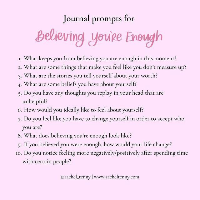 a pink background with the words journal prompts for believing you're enough