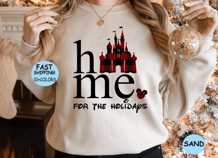 Disney Christmas Sweatshirtdisney Christmas Family Shirts - Etsy Home For The Holidays Disney Shirt, Christmas Disney Family Shirts, Disney Christmas Sweatshirts, Disney Christmas Outfits Family, Disney Christmas Party Outfit, Christmas Shirt Ideas Vinyl, Disney World Outfits Winter, Christmas Disney Outfits, Disney Christmas Party