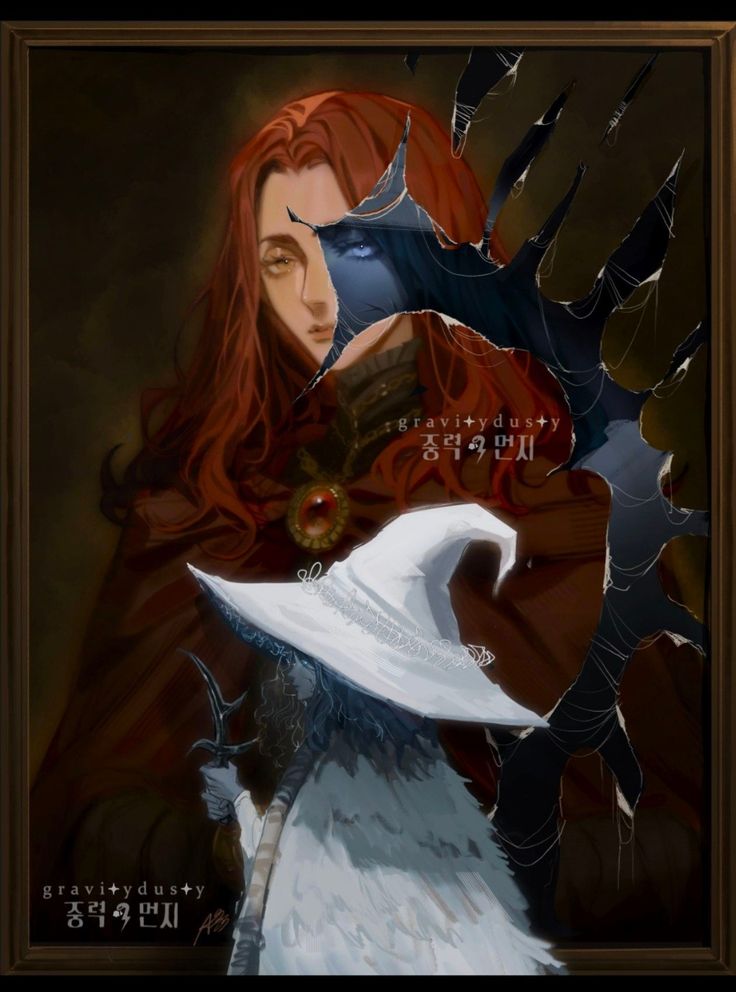 a painting of a woman with long red hair