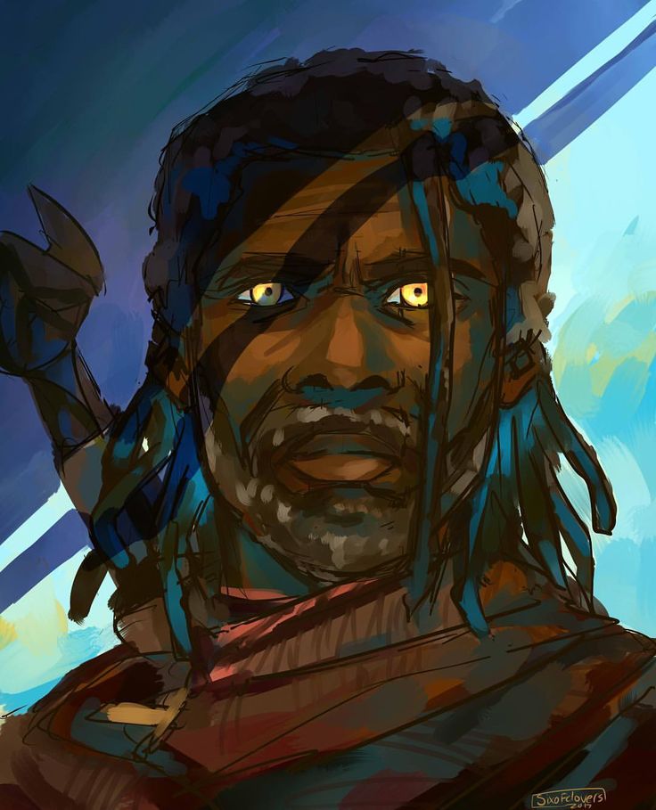 a digital painting of a man with dreadlocks