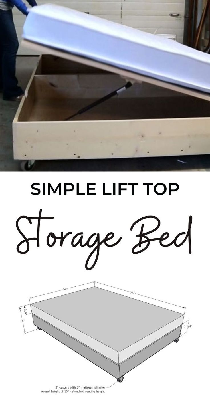 the simple lift top storage bed is made from an old piece of wood and has been assembled