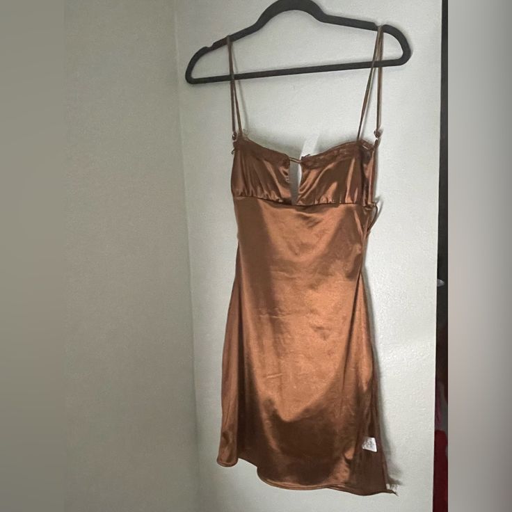 Brown Mini Dress Purchased From Ever, Never Worn Brown Satin Mini Dress For Spring, Brown Satin Mini Dress For Summer, Brown Summer Dress For Going Out, Summer Brown Dresses For Going Out, Brown Mini Dress Outfit, Brown Mini Dress, Backless Mini Dress, Dress Purchase, Fashion Inspo Outfits