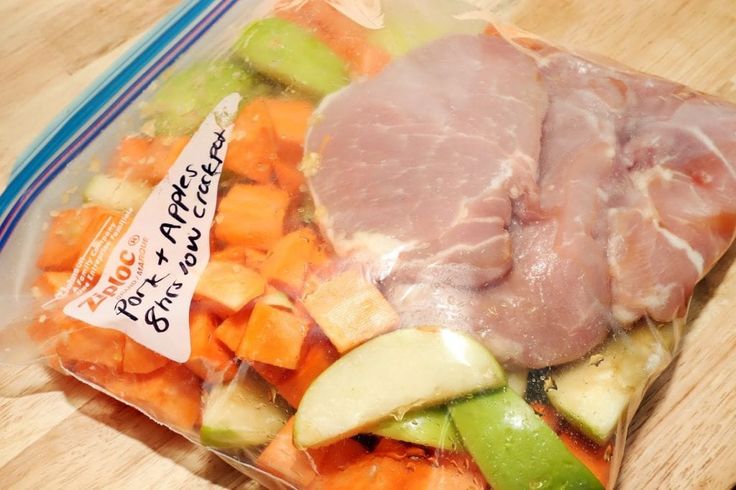 a plastic bag filled with meat and veggies