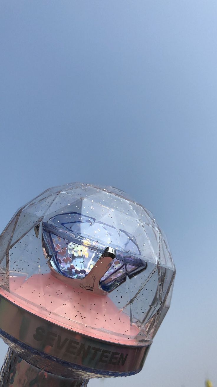 a clear plastic object sitting on top of a wooden pole