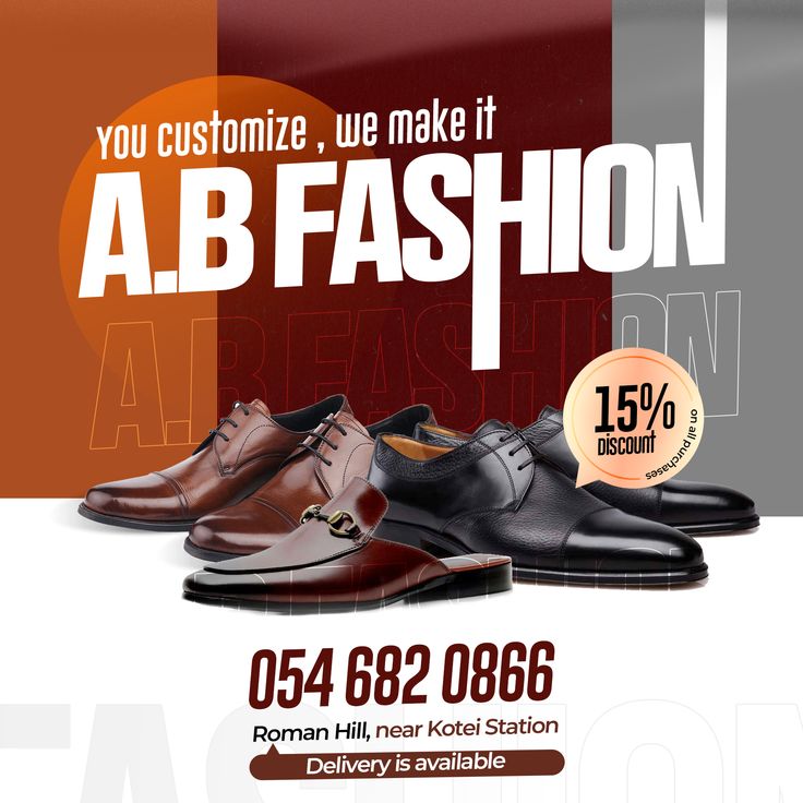 an ad for men's shoes with the words ab fashion on it and two different colors