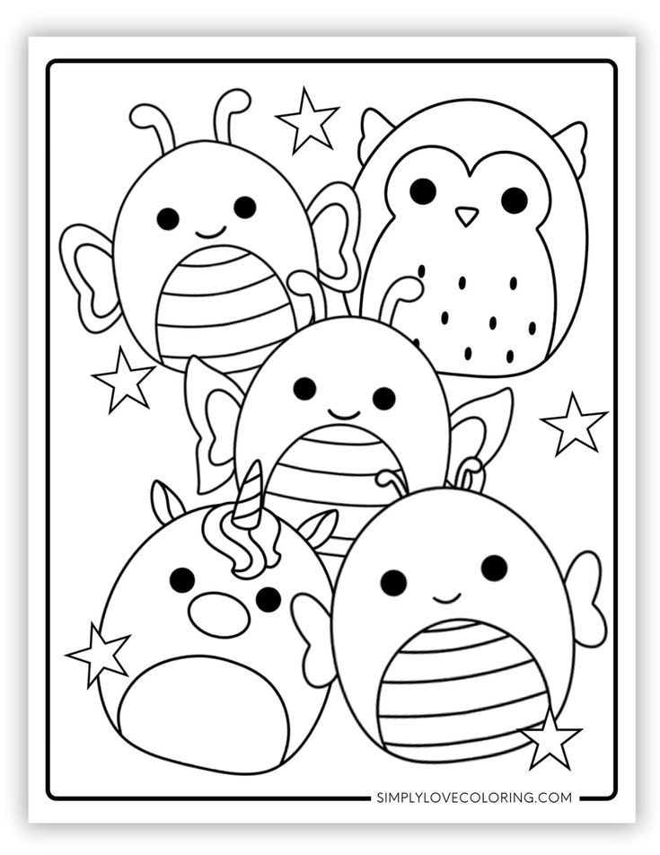 an adult coloring page with three cartoon faces