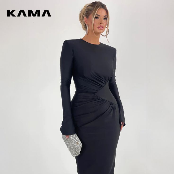 KAMA Sexy Ruched Maxi Long Flare Sleeve Maxi Bodycon Elegant Dress Women O Neck Club Evening Party Birthday Dresses, Evening Party, Elegant Dress, Flared Sleeves, Smart Shopping, Party Outfit, Womens Dresses, Clothes