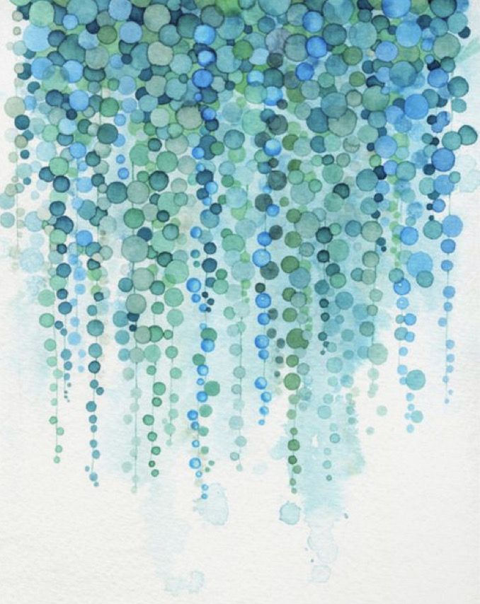 an abstract painting with blue and green circles