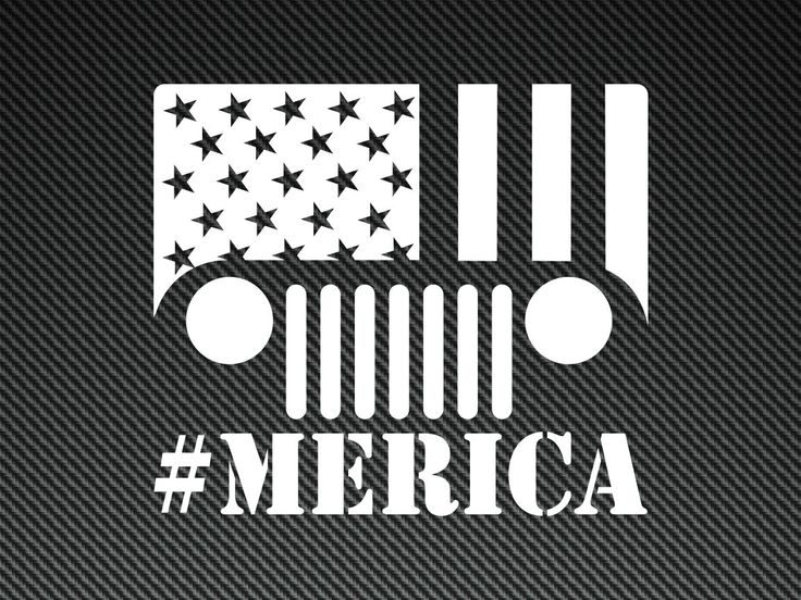 the american flag and jeep logo on a black background with white lettering that says merica