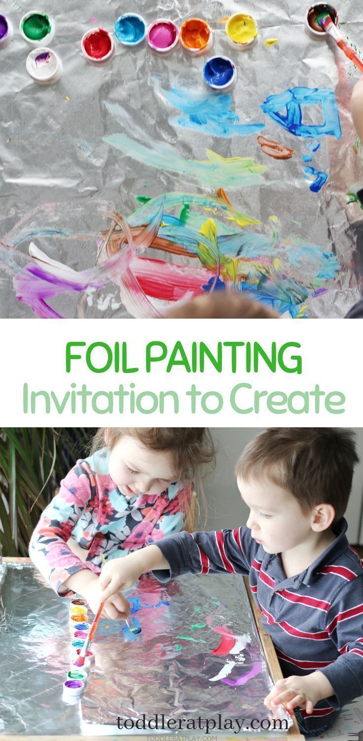 two children are painting with foil and watercolors