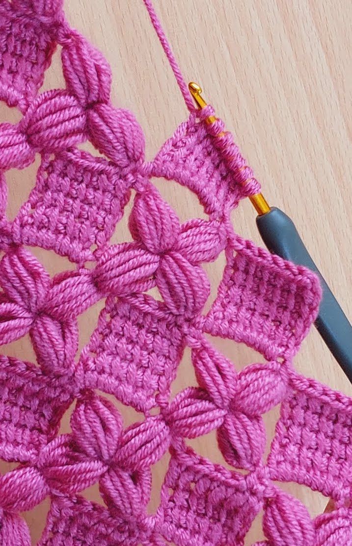 the crochet pattern is being worked on