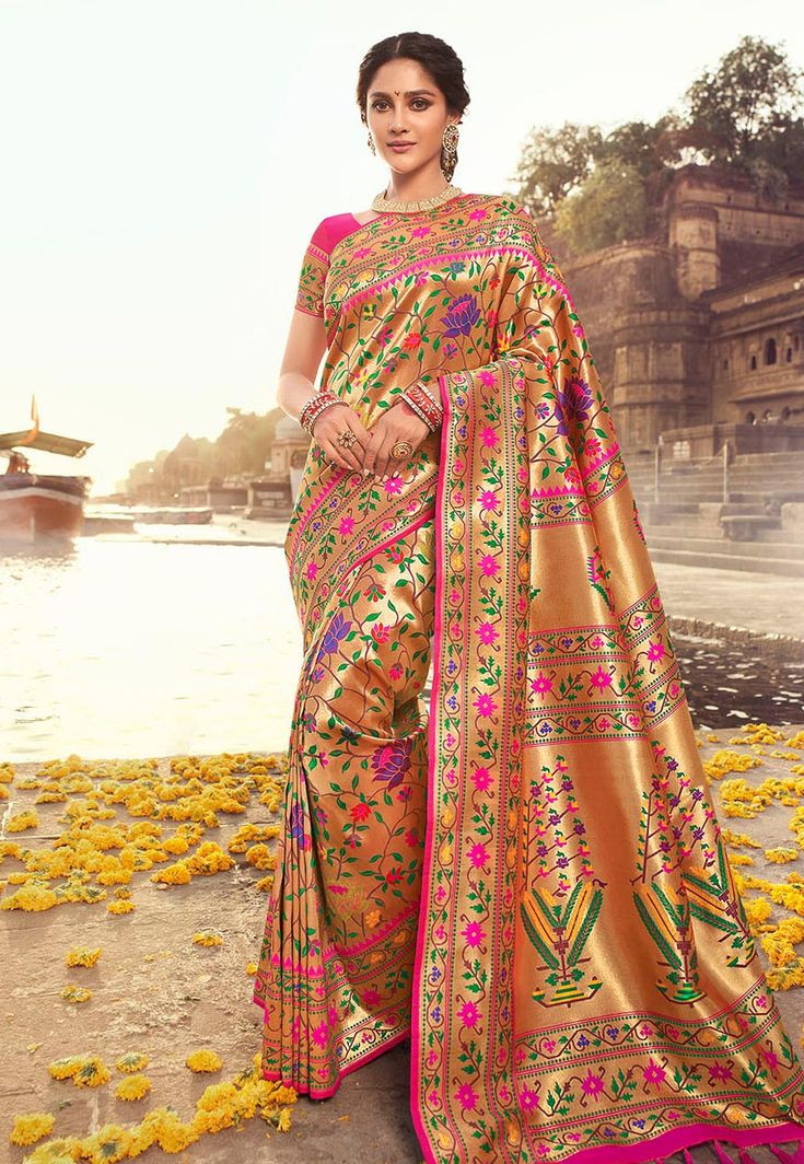 Golden banarasi silk saree 3012B  Desc:  Style : Banarasi Sarees Color : Golden Fabric : Banarasi Silk Wash Care : Dry clean Sleeve Style : Short Sleeve Long Sleeves : Done only in Custom Stitch Sleeves Lining : Done only in Custom Stitch Bust Size : 32 to 42 Inches Occasion : Engagement   Ceremonial   Pongal   Lohri   Durga Pooja   Ganesh Charturthi   Gudi Padwa   Onam   Festival   Christmas   Diwali. With Express Free Shipping and Custom Stitching, Buy Indian Wedding Party Wear Saree Golden ba Wedding Sarees Online, Rani Pink, Latest Designer Sarees, Indian Sarees Online, Banarasi Silk Saree, Silk Saree Blouse, Wedding Saree Indian, Designer Sarees Online, Saree Shopping