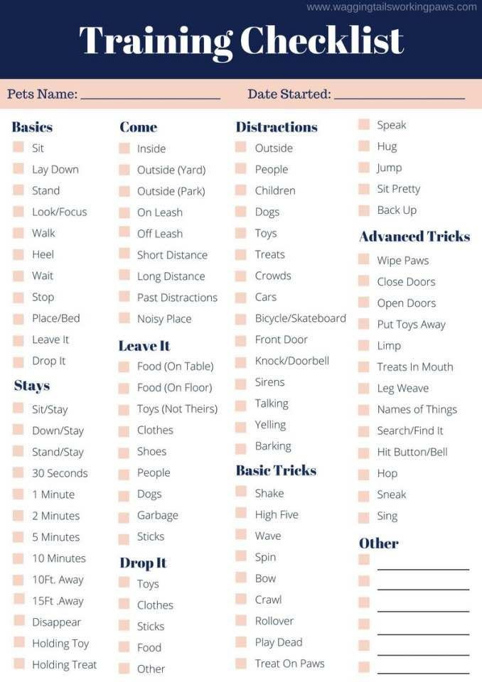 a printable training checklist with the words, tips and instructions to help you learn how