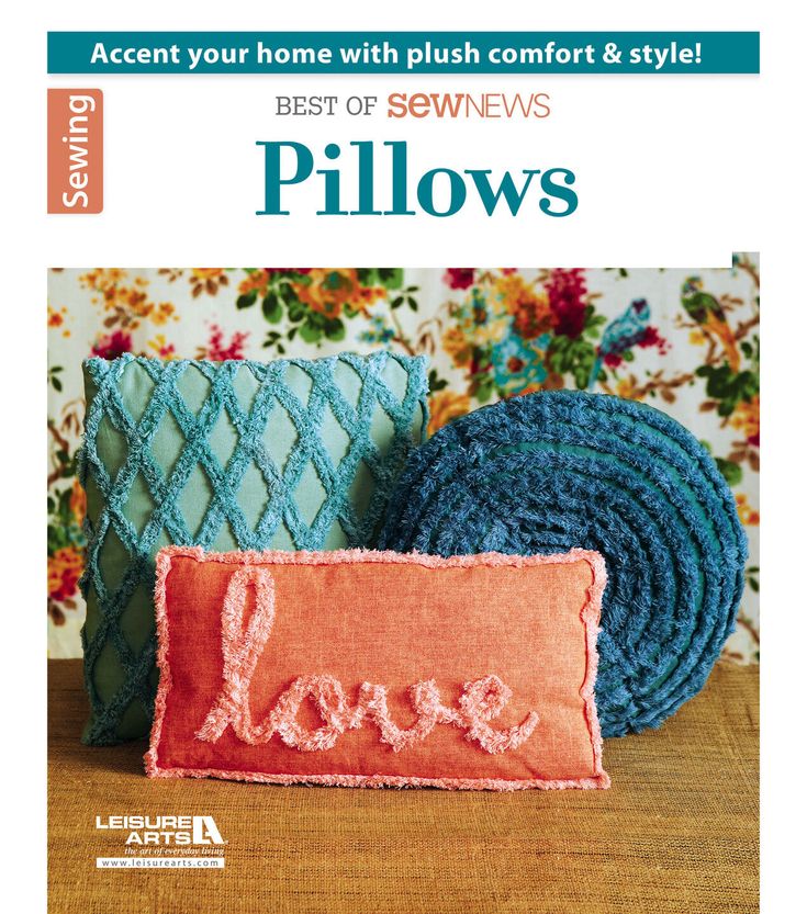 two pillows with the word love written on them and one pillow that says best of sew