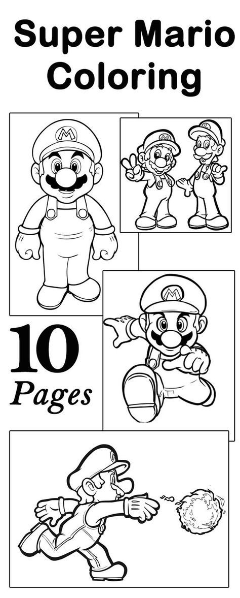 the super mario coloring book is shown in black and white, with four different pictures