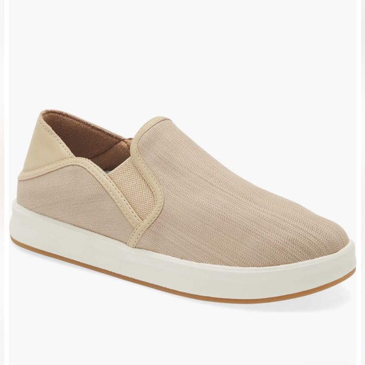 Olukai Ki‘ihele Women’s Slip-On Sneakers New Without Tags Or Box Size 7.5 Beige Leather Upper Spring Beige Slip-on Sneakers With Rubber Sole, Beige Slip-on Sneakers With Textured Sole For Summer, Beige Slip-on Sneakers For Everyday, Casual Beige Synthetic Slip-on Sneakers, Beige Synthetic Slip-ons With Textured Sole, Summer Synthetic Walking Shoes With Ortholite Insole, Summer Walking Shoes With Ortholite Insole, Beige Low-top Canvas Shoes For Summer, Beige Round Toe Sneakers For Summer