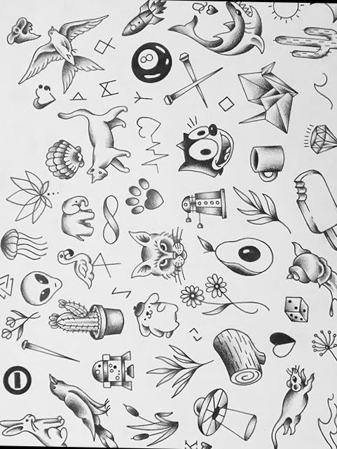 an old school tattoo design with lots of different symbols and designs on the back of it