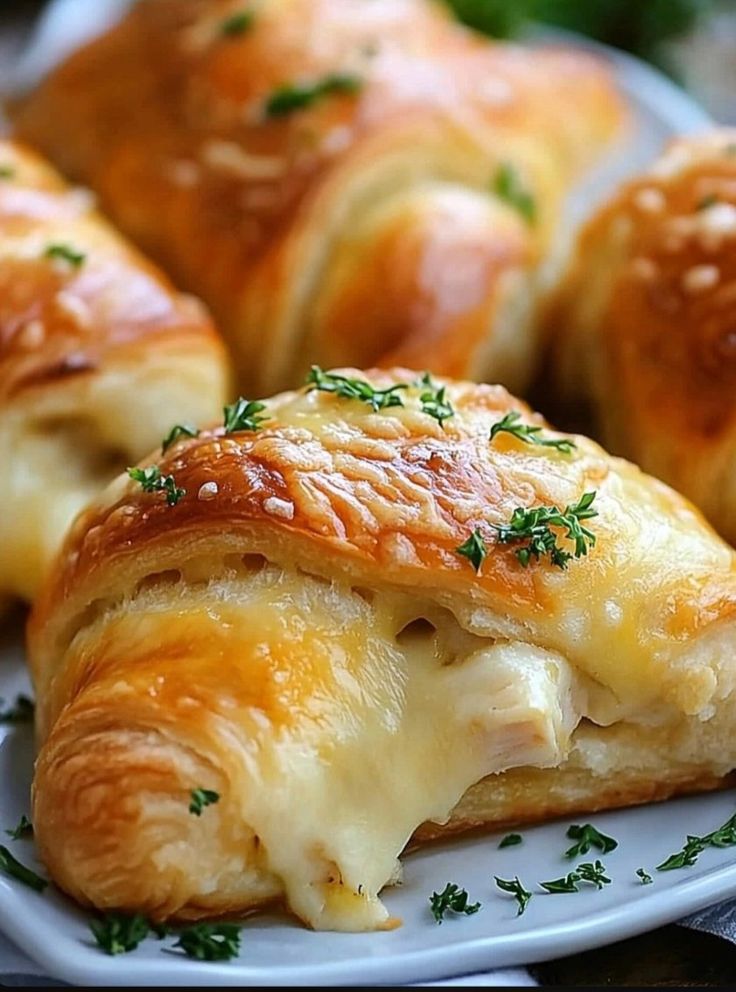 some food is laying on a plate with green garnish and parmesan cheese