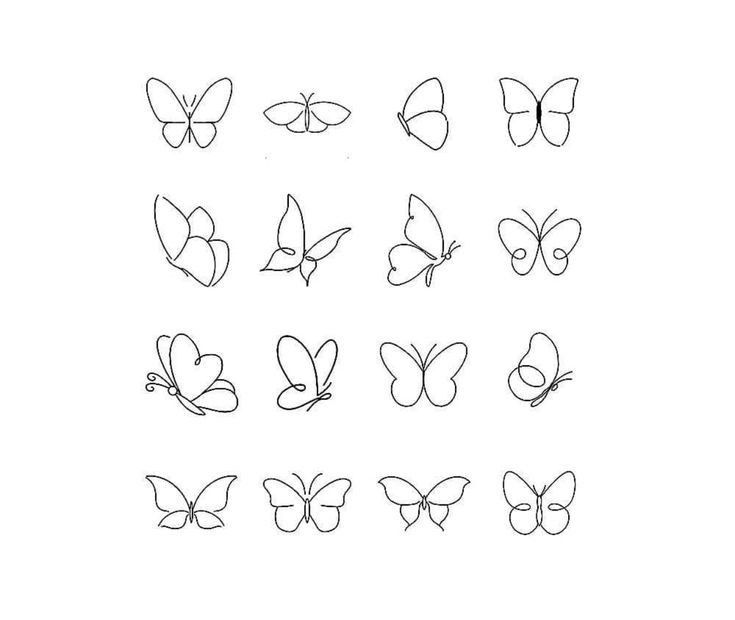 the outlines of different butterflies are shown in black and white on a white background