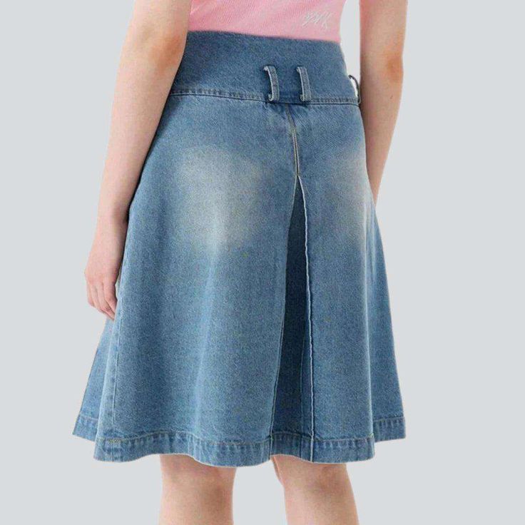 Discover the latest midi pleated women's denim skirt from our 2023 Summer Collection ââ‚?the perfect fusion of '90s nostalgia and contemporary style!Why They're Your New Summer Must-HaveSporting an urban midi form that captures the essence of the '90s grunge movement. these denim skirts combine alternative attitude with a touch of elegance. The mid-waisted design offers a sleek slim silhouette to accentuate your curves while the distressed pattern creates a striking visual. A resilient zipper an Trendy Midi Length Denim Skirt, Trendy Spring Denim Midi Skirt, Casual Denim Blue Midi Bottoms, Trendy Knee-length Denim Blue Skirt, Trendy Midi Denim Skirt For Spring, Trendy Midi-length Denim Skirt For Spring, Casual Midi Length Denim Blue Bottoms, Spring Medium Wash Knee-length Skirt, Trendy Midi Bottoms With Pockets