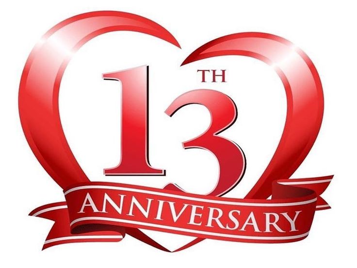 the 13th anniversary logo is shown in red