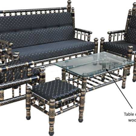 a set of three chairs and a table are shown with the details labeled in this image