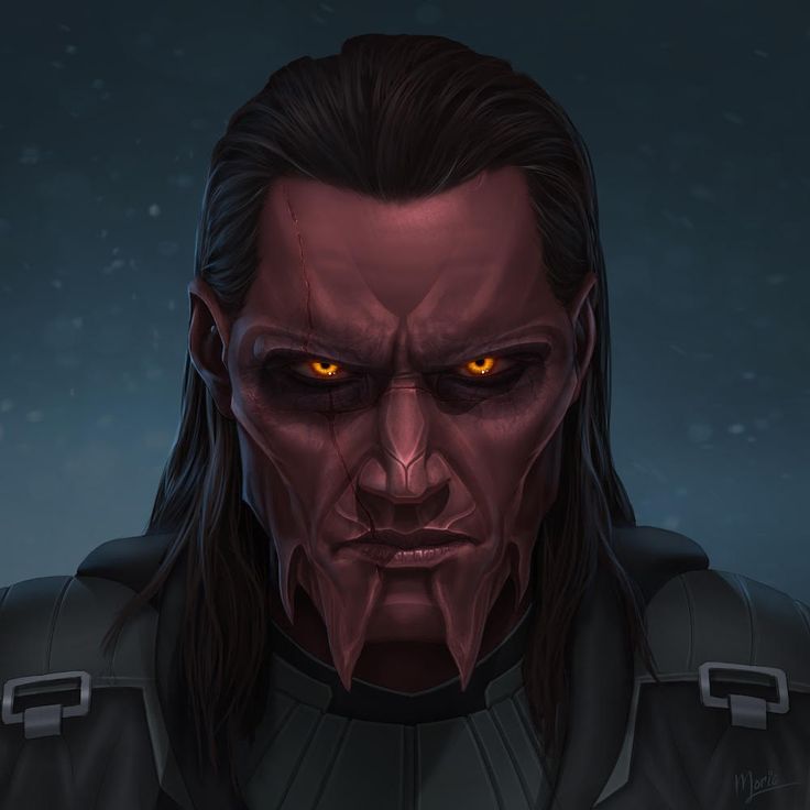 an image of a man with red eyes and long hair in a star wars video game