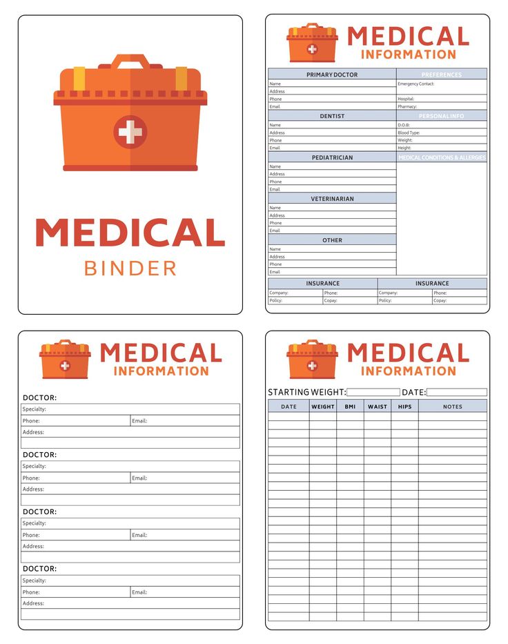 medical binder with medical information on it and an orange box in the middle,