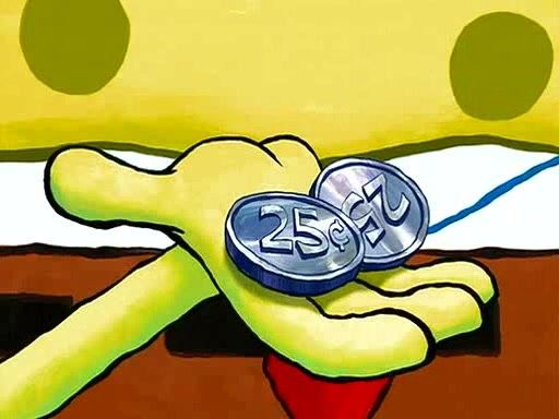 a cartoon character holding two pepsi cans in his hand with the word 25 cents on it