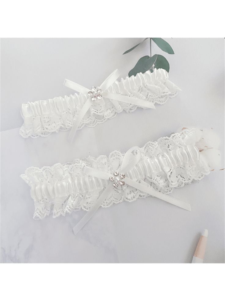 White Glamorous,Vintage Collar  Polyester   Embellished   Wedding & Event Leg Accessories, Bowknot Shoes, Bridal Anklet, Glamour Vintage, Leg Chain, Flower Packaging, Bridal Garter, Fairy Fashion, Wedding Event