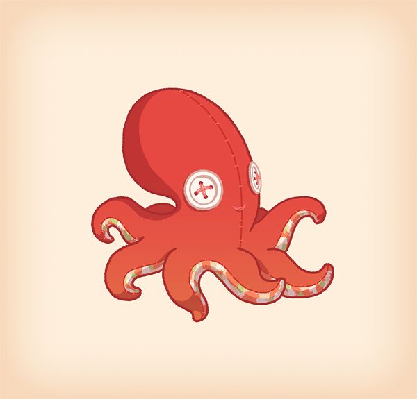 an octopus with a button on it's head is floating in the air,