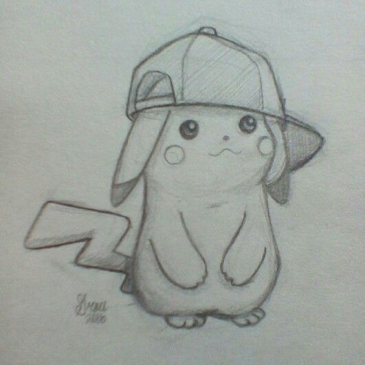 a drawing of a pikachu wearing a baseball cap