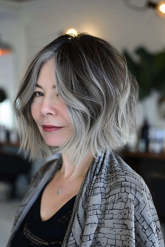 Best Bob Haircuts for Women Over 60 Ash Grey Short Hair, Highlights On Grey Hair, Bob With Silver Highlights, Silver Hair Bob, Choppy Bobs, Grey Blending, Hair Doos, A Line Bob, Best Bob Haircuts