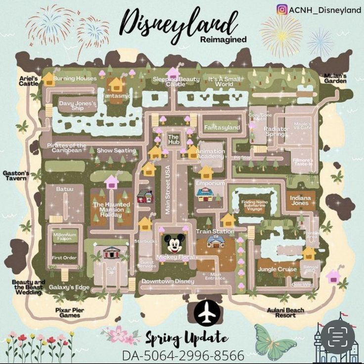 the disneyland resort map is shown with fireworks in the sky and buildings on the other side