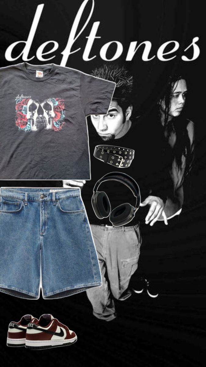 Cool outfit Deftones shirt Deftones band Nike dunks headphones belt cool belt Deftones Outfit, Deftones Band, Deftones Shirt, Cool Belt, Cool Outfit, Nike Dunks, Headphones, Fashion Outfits, Nike