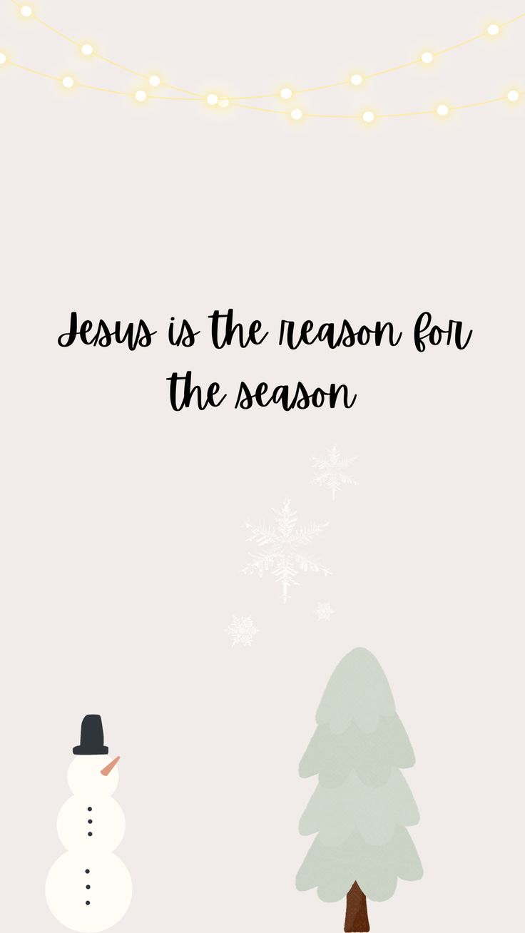 a christmas card with a snowman and a tree in the background that says jesus is the reason for the season